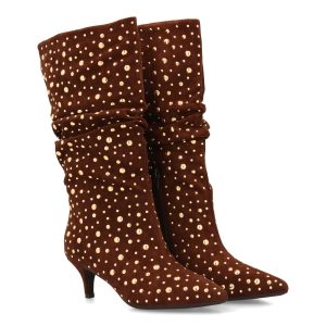 Botas marrones tacón alto puntiagudas doradas
