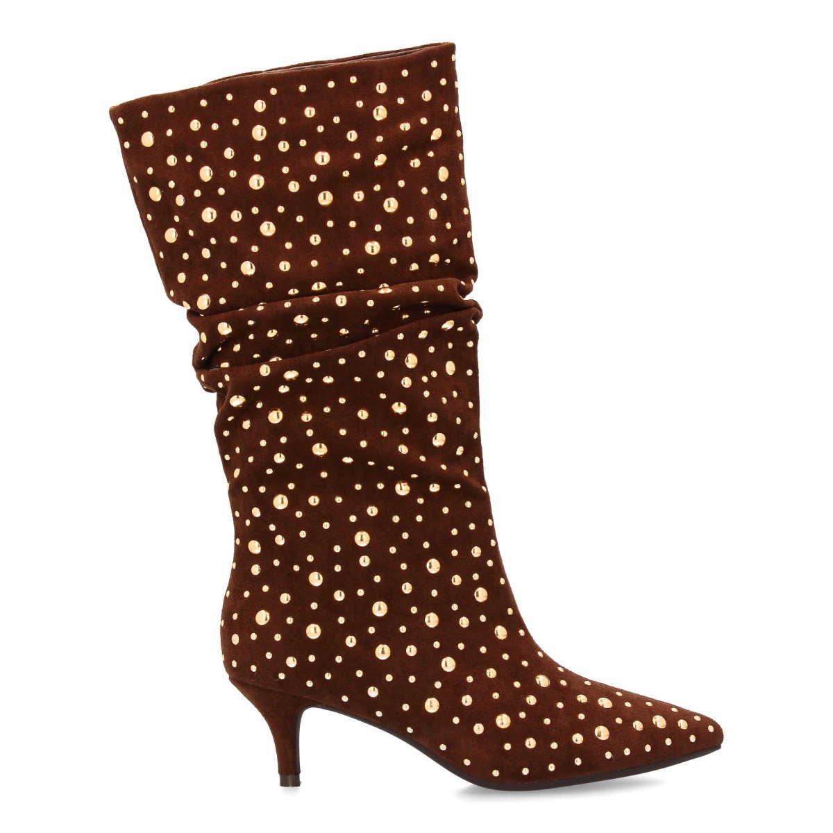 Botas marrones tacón alto puntiagudas doradas - Imagen 3