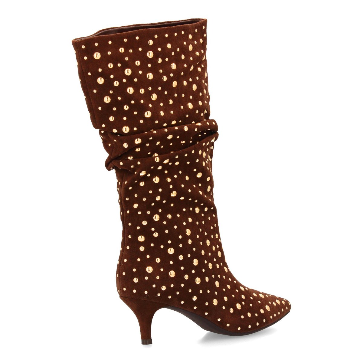 Botas marrones tacón alto puntiagudas doradas - Imagen 5