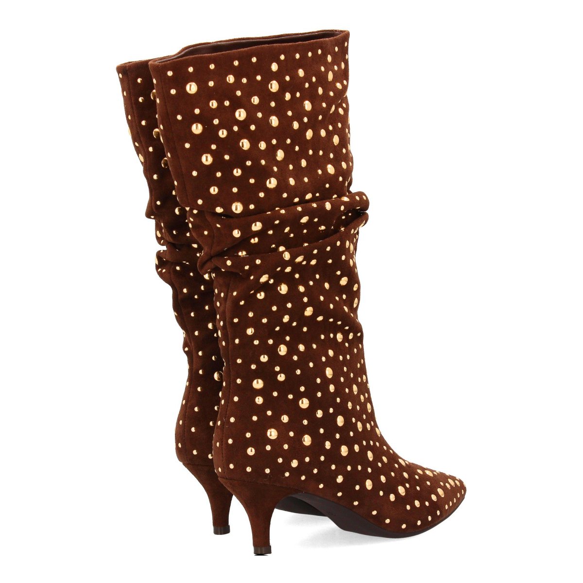 Botas marrones tacón alto puntiagudas doradas - Imagen 6