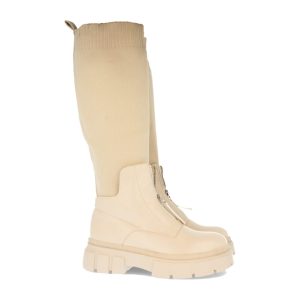 Bota alta plataforma beige acanalada
