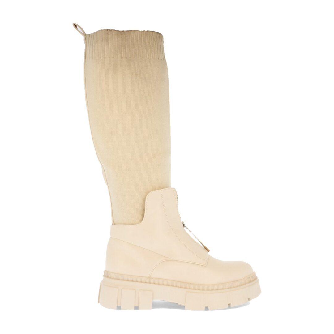 Bota alta plataforma beige acanalada - Imagen 3