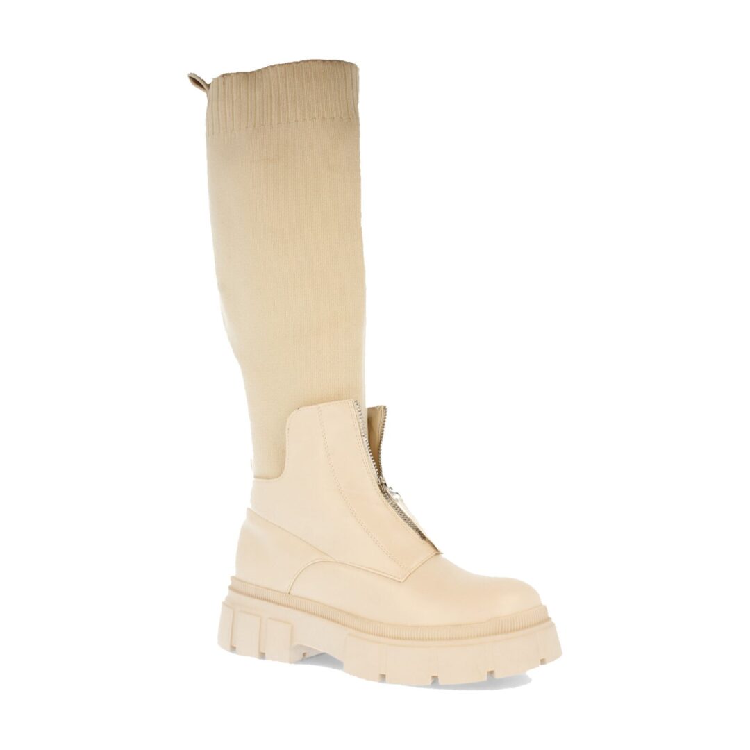 Bota alta plataforma beige acanalada - Imagen 4