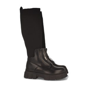 Bota negra plataforma cremallera calcetín