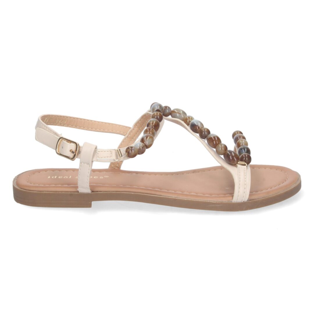 Sandalias planas con abalorios beige - Imagen 3