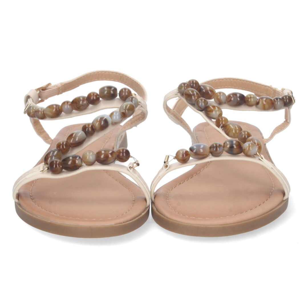 Sandalias planas con abalorios beige - Imagen 4