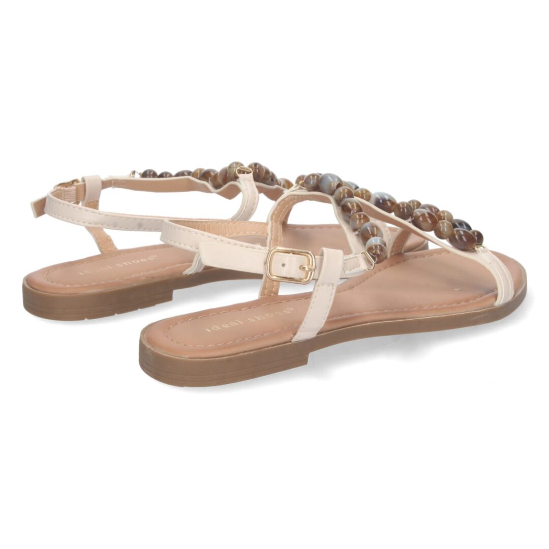 Sandalias planas con abalorios beige - Imagen 5