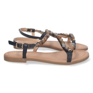 Sandalias planas negras abalorios