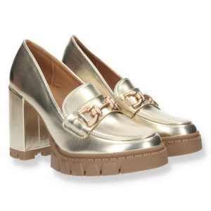 Zapatos mocasín suela gruesa dorados