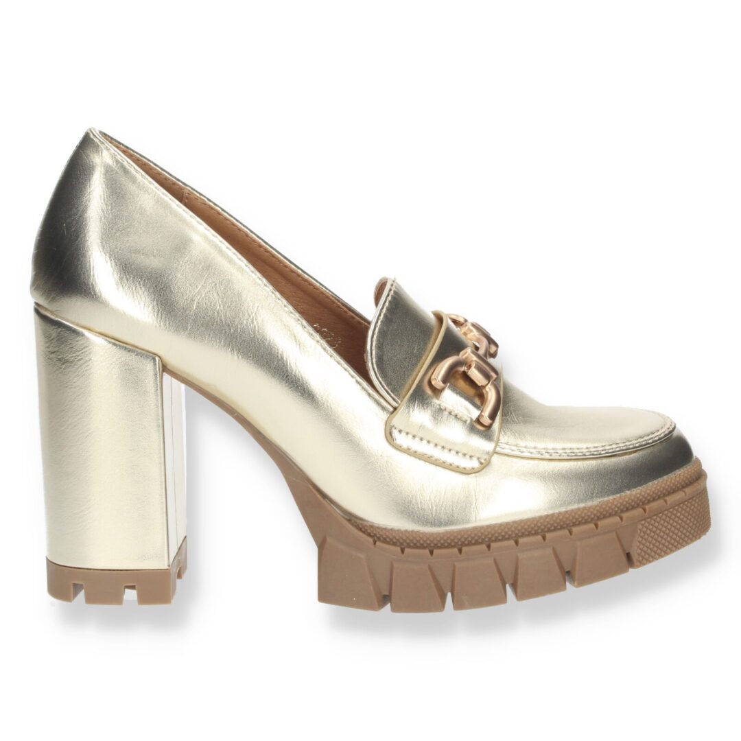 Zapatos mocasín suela gruesa dorados - Imagen 3