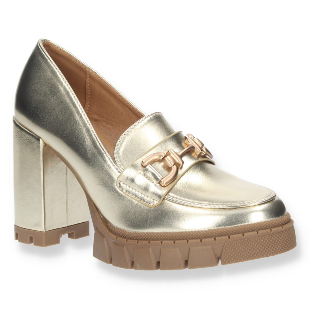 Zapatos mocasín suela gruesa dorados - Imagen 4