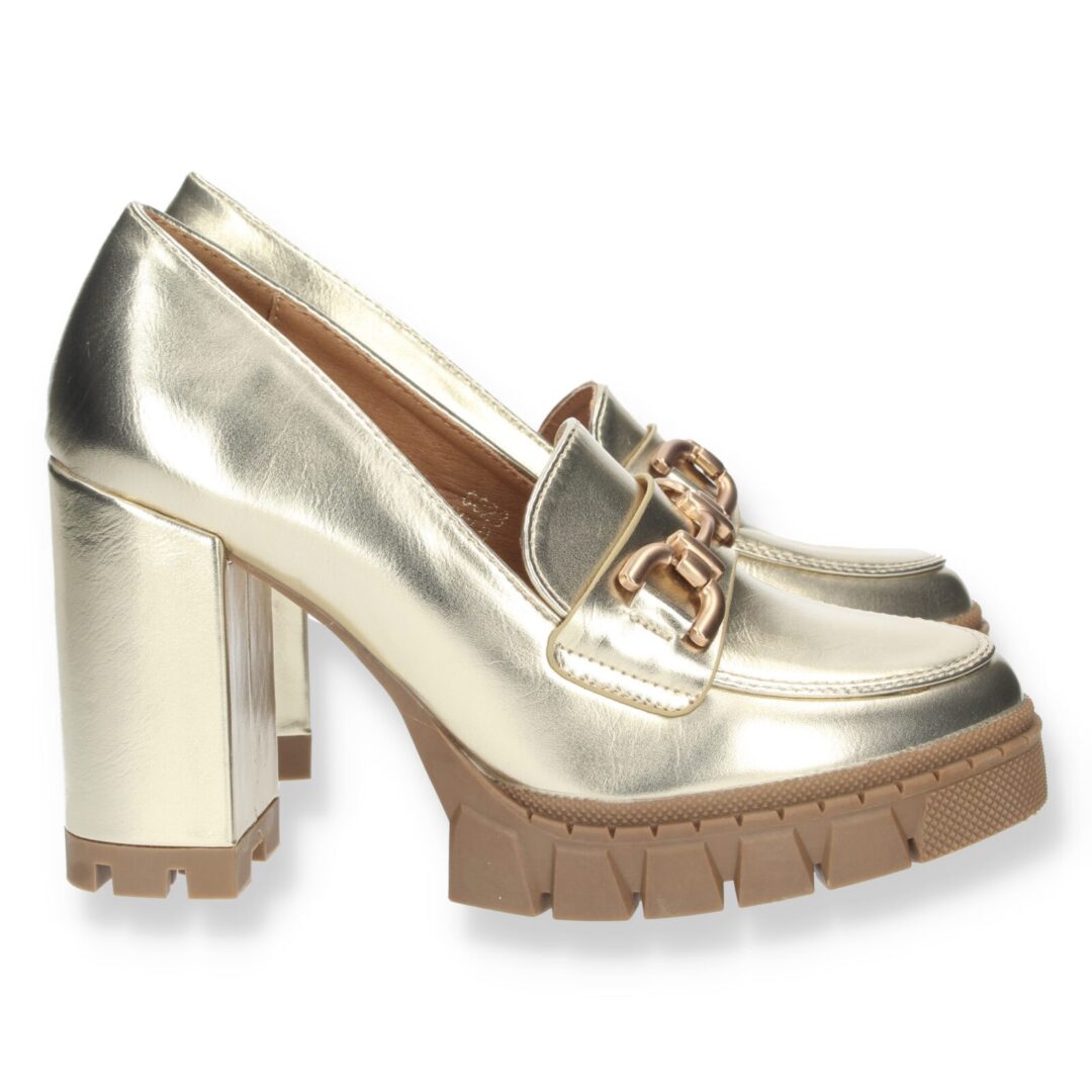 Zapatos mocasín suela gruesa dorados - Imagen 5