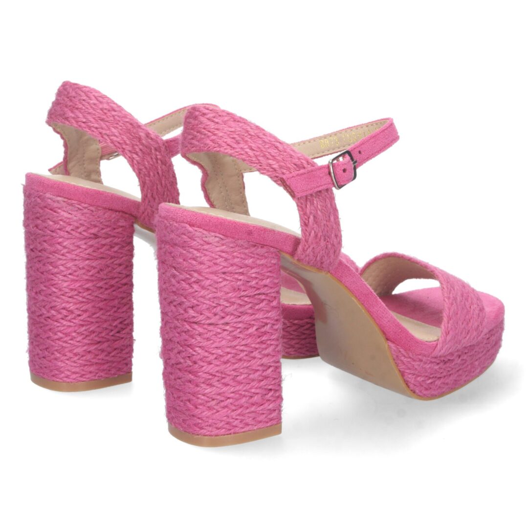 Sandalias tacón alto yute trenzado fucsia - Imagen 5