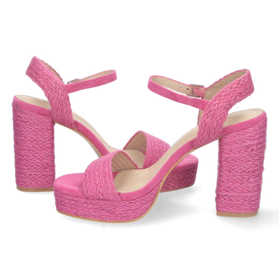 Sandalias tacón alto yute trenzado fucsia - Imagen 6