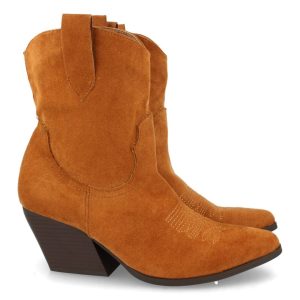 Botines tacón cubano antelina camel