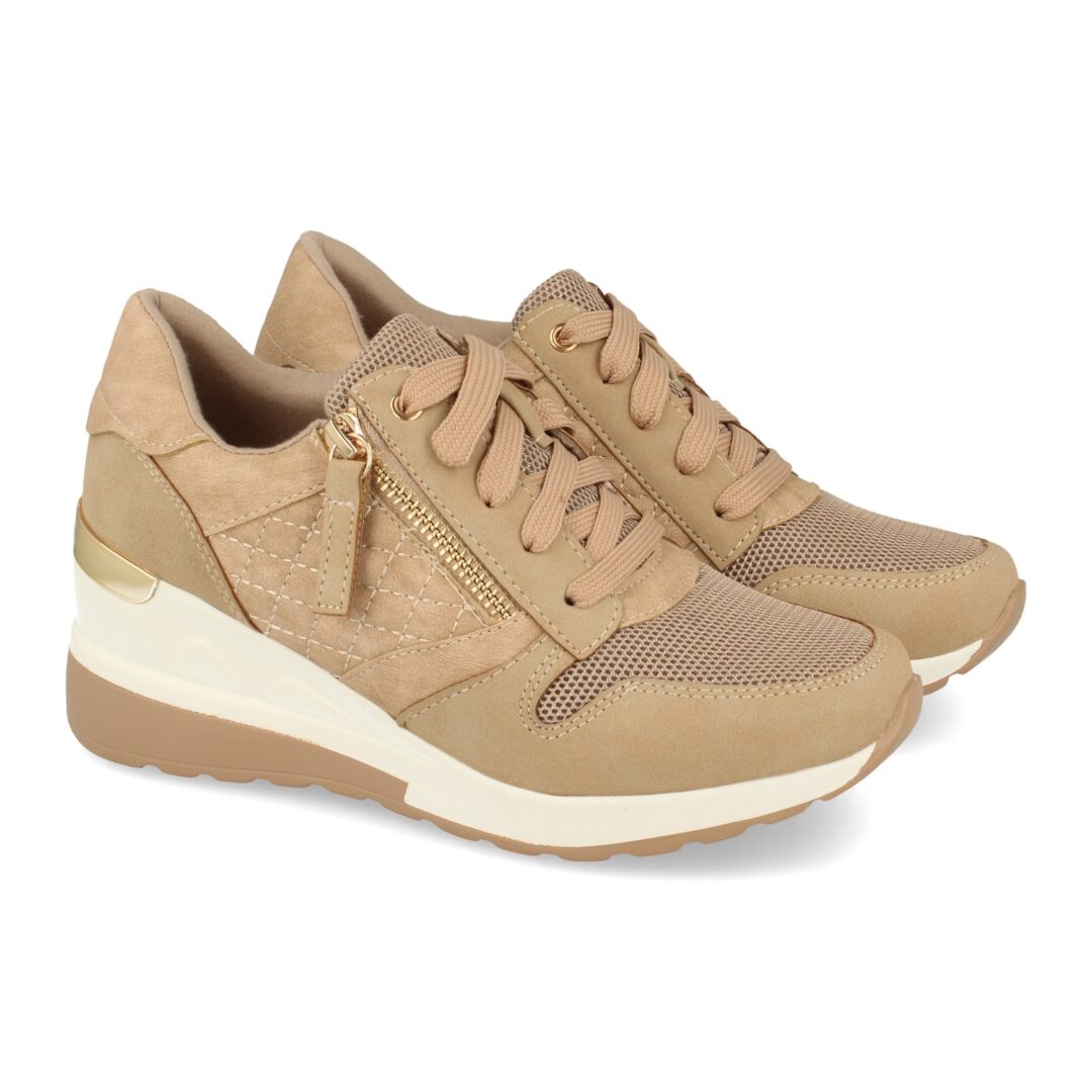 Zapatilla deportiva cuña beige cremallera