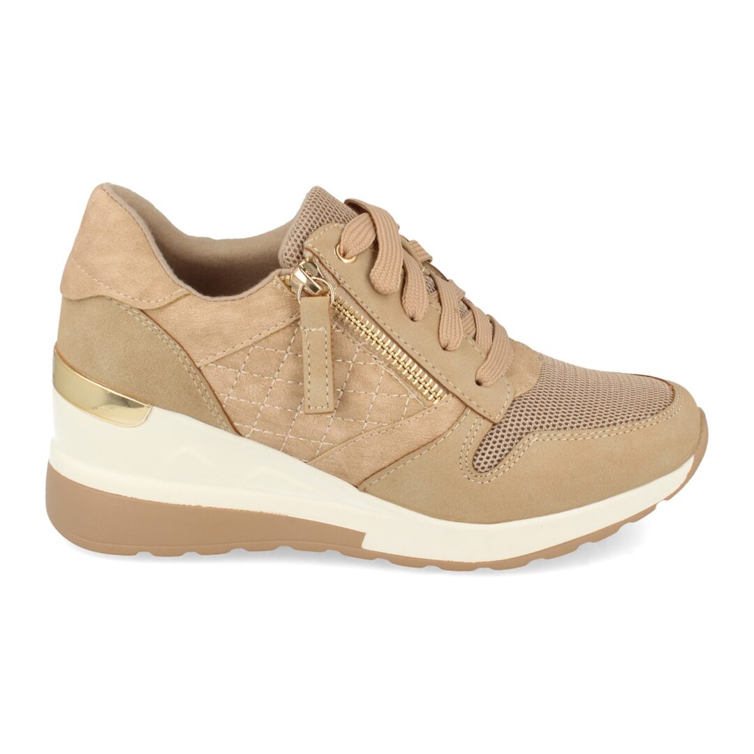 Zapatilla deportiva cuña beige cremallera - Imagen 3