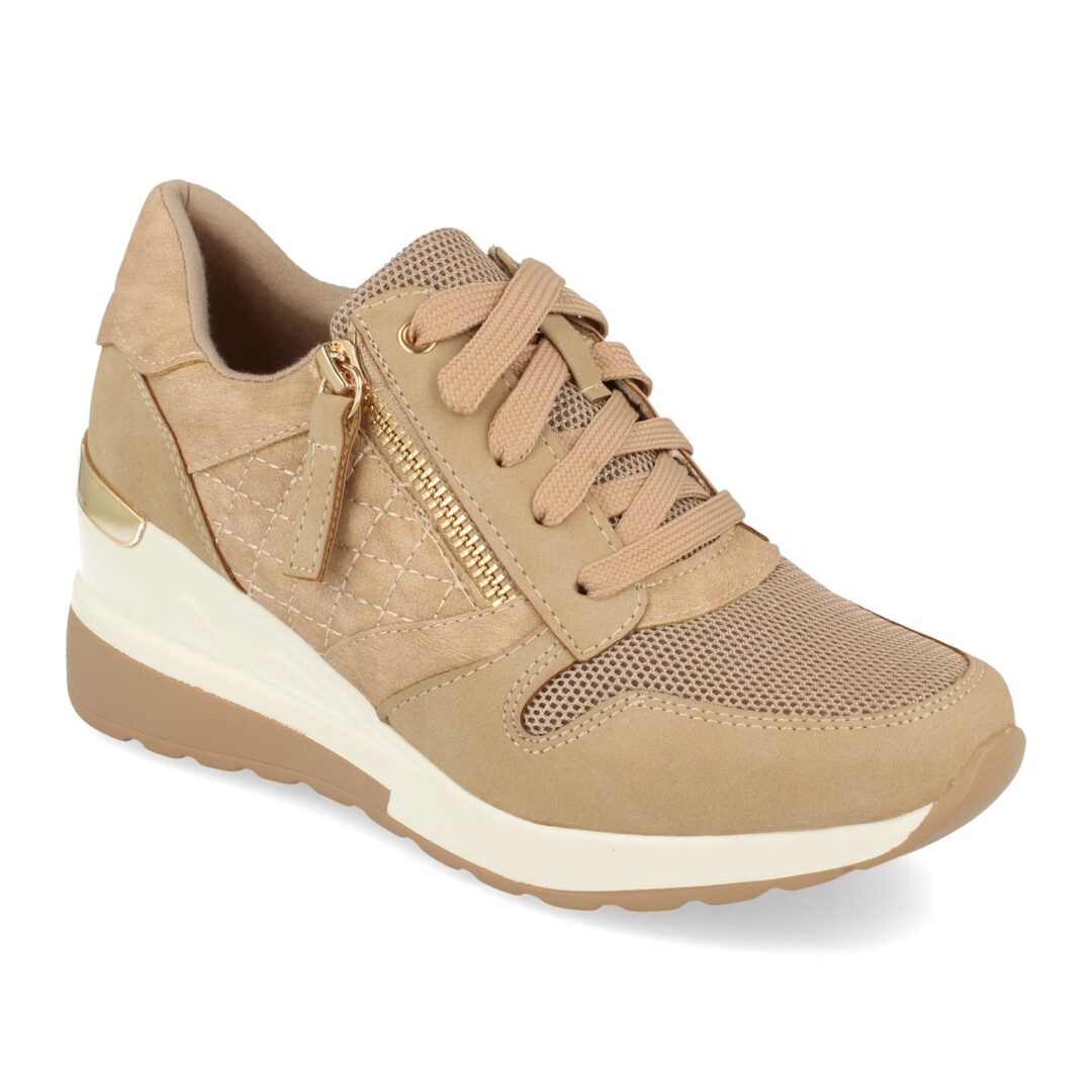 Zapatilla deportiva cuña beige cremallera - Imagen 4