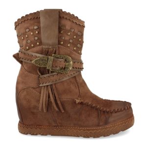 Botas tachuelas cuña marrón boho