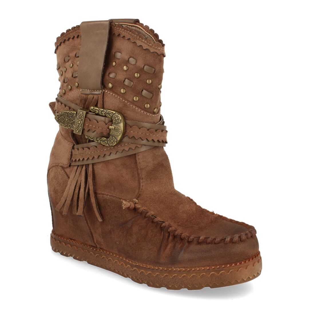Botas tachuelas cuña marrón boho - Imagen 3