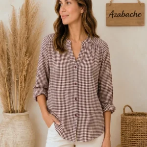 Camisa de Cuadros Vichy Beige granate