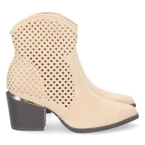 Botín cowboy perforado beige