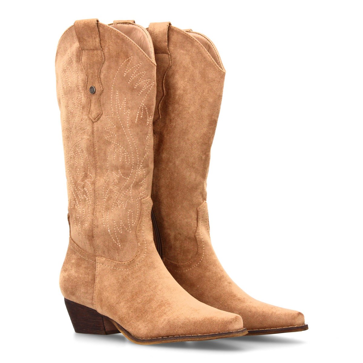 Botas camperas vaqueras beige con puntadas - Imagen 2
