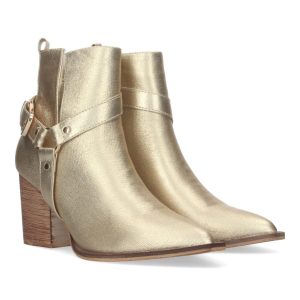 Botines tacón calado dorados