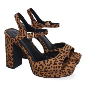Sandalias tacón alto estampado leopardo marrón