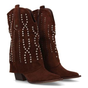 Botas cowboy café con tachuelas plateadas
