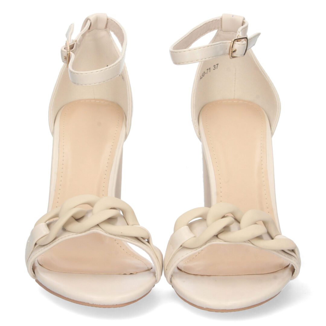 Sandalias tacón alto hebilla beige - Imagen 4