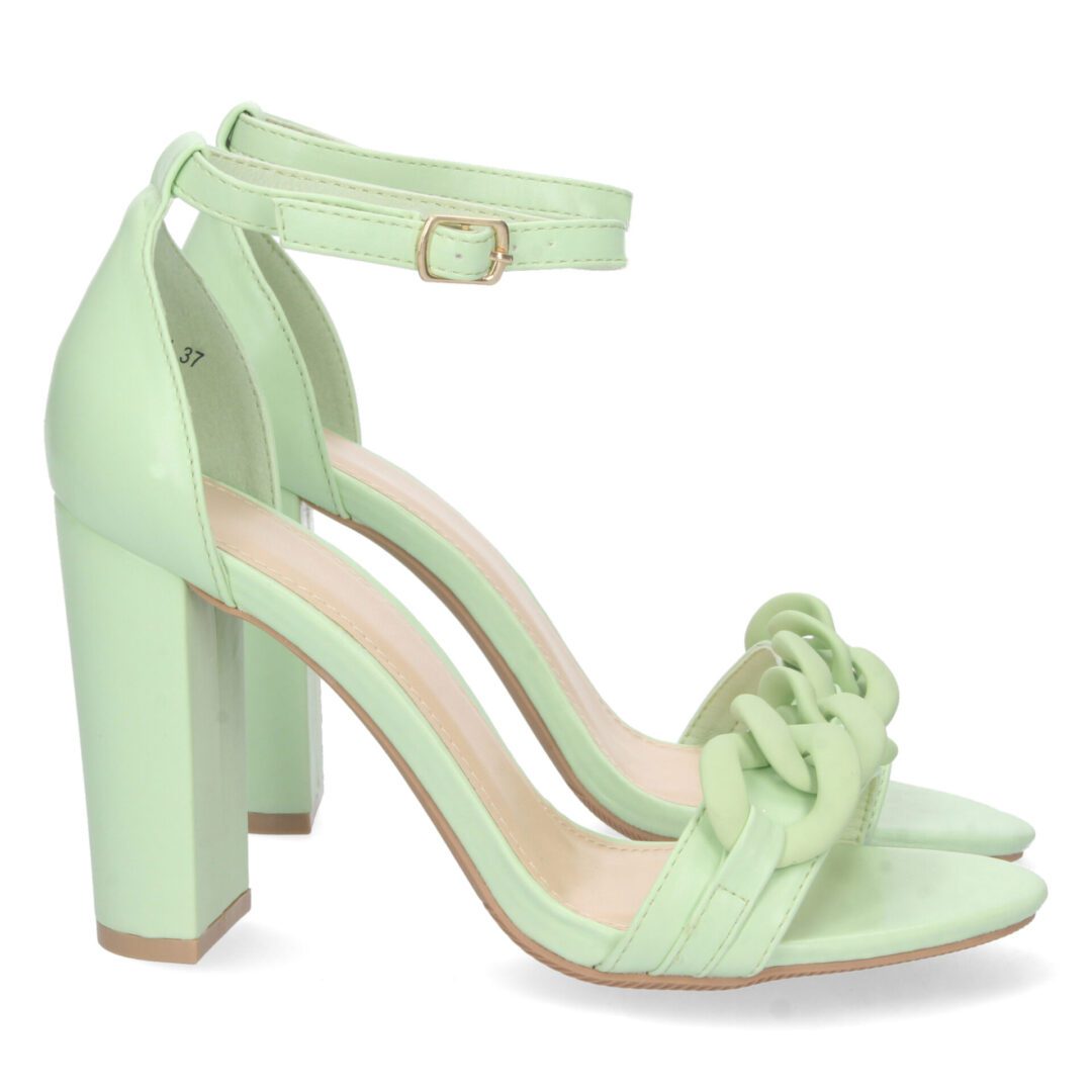 Sandalias tacón alto cadena verde pastel - Imagen 2