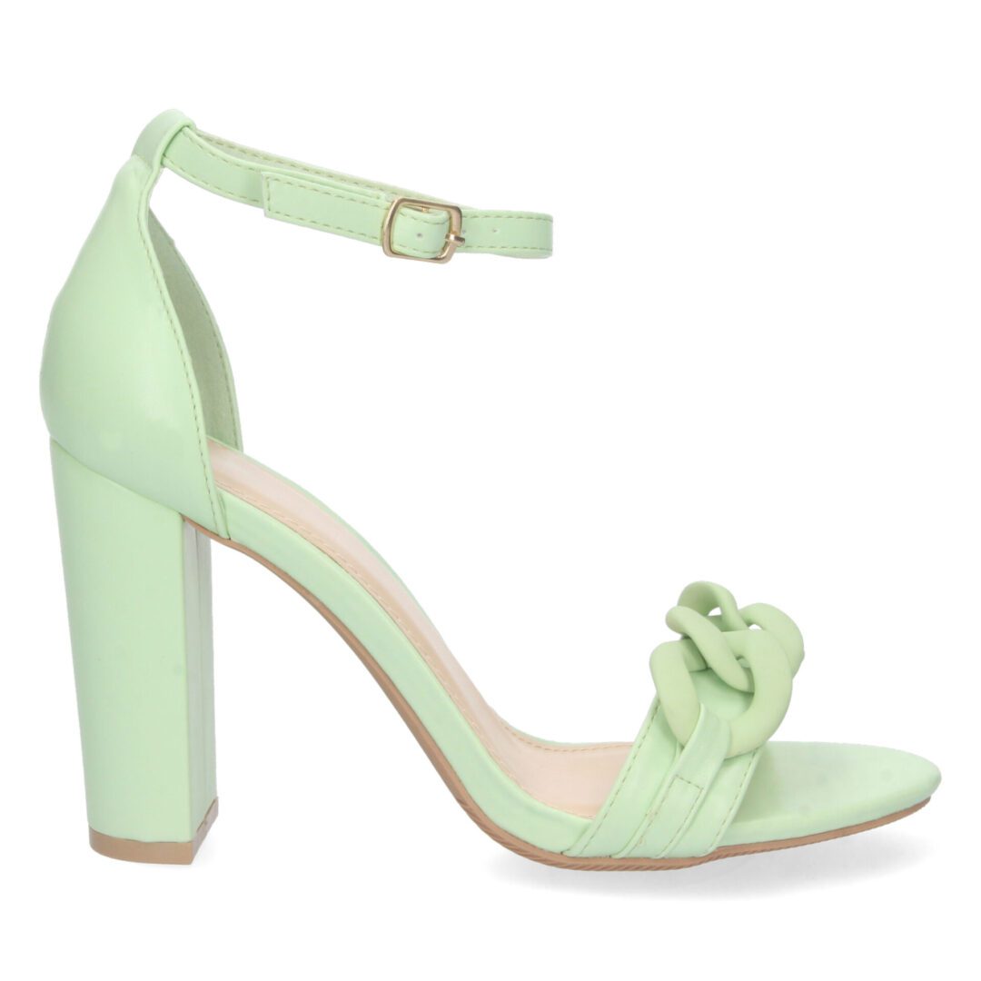 Sandalias tacón alto cadena verde pastel - Imagen 3