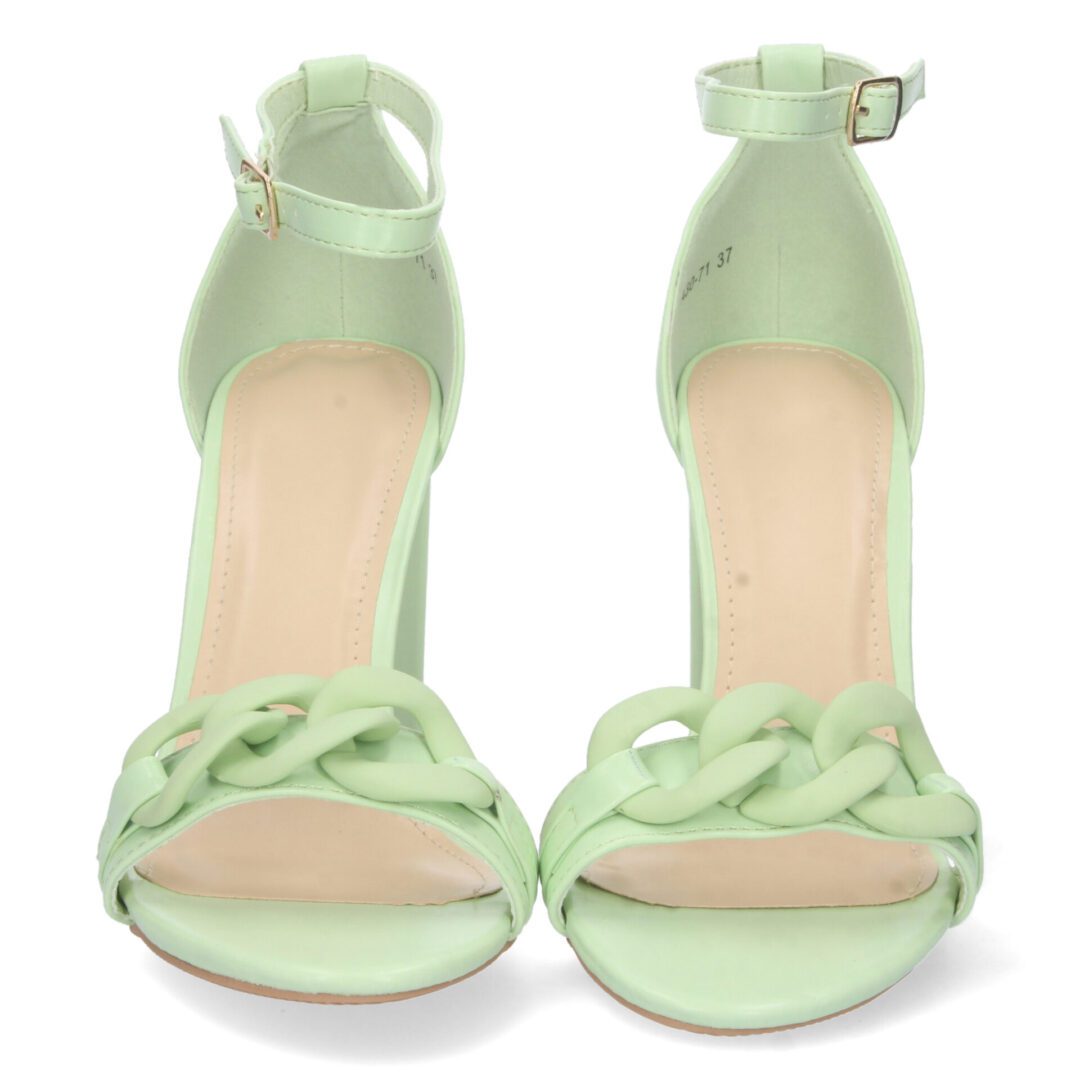 Sandalias tacón alto cadena verde pastel - Imagen 4
