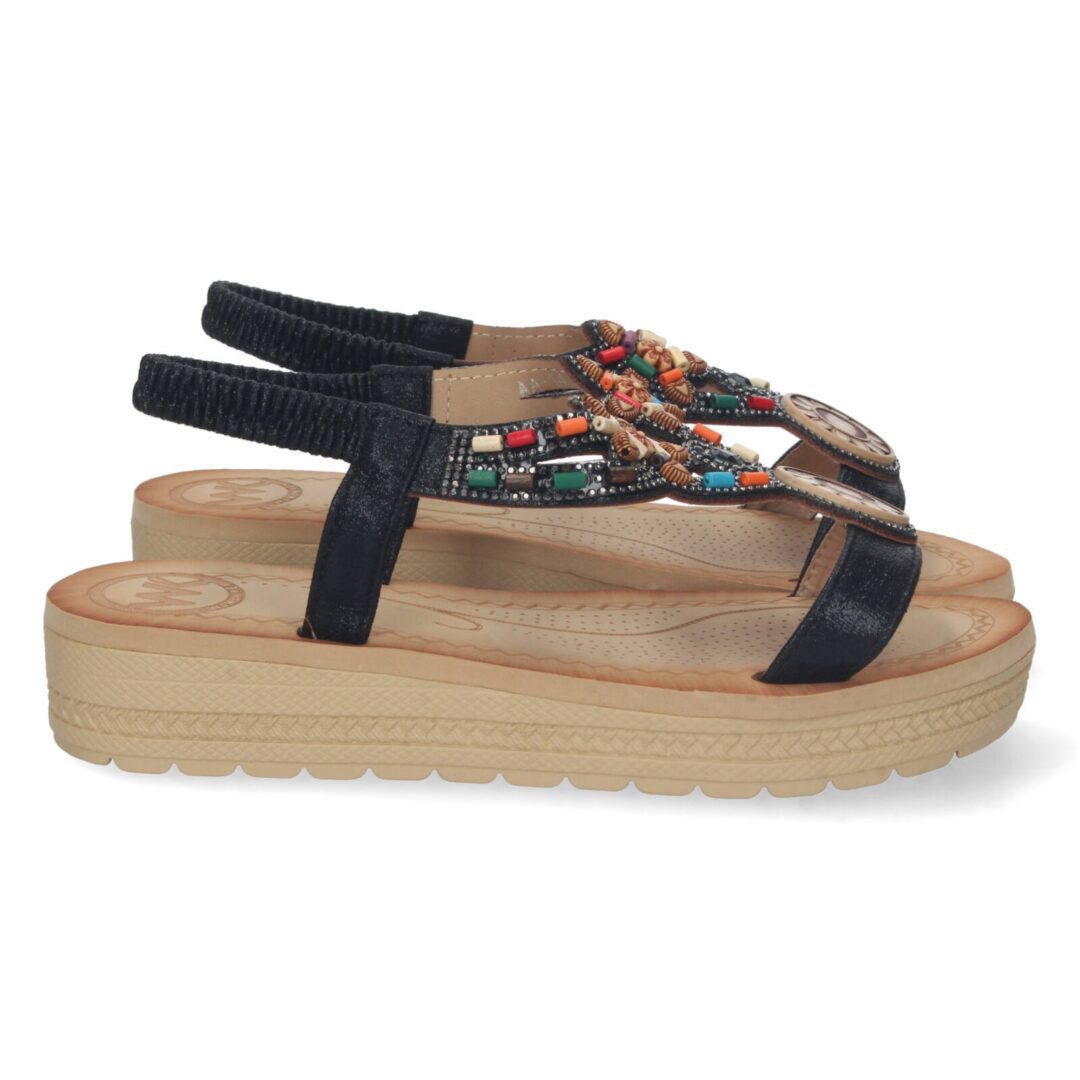 Sandalias cuentas negras decorativas