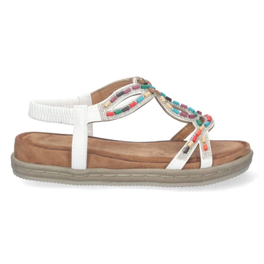 Sandalias étnicas planas blancas con adornos - Imagen 3
