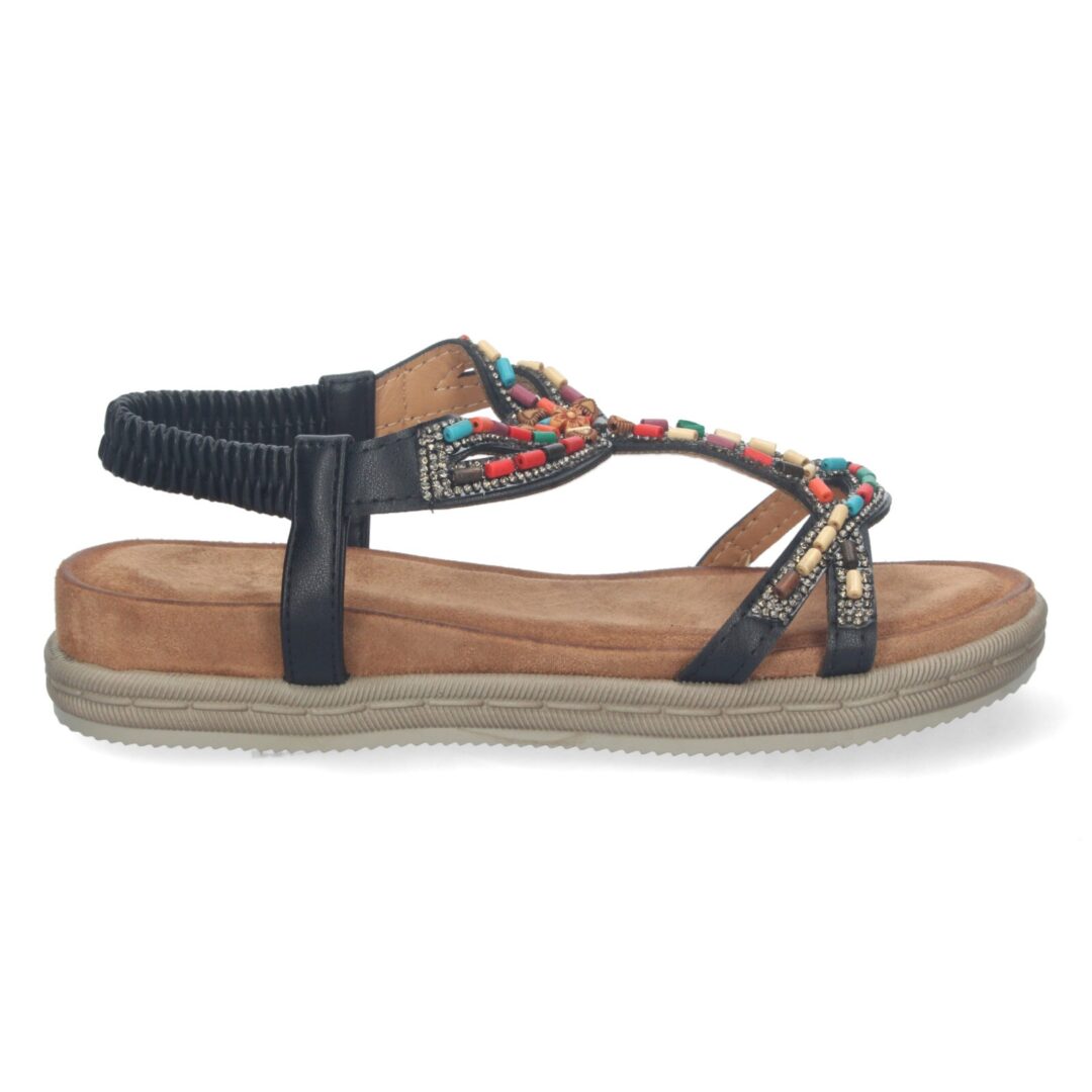 Sandalias planas étnicas negras - Imagen 3