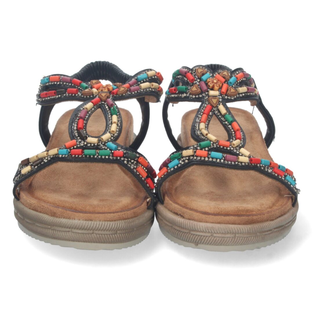 Sandalias planas étnicas negras - Imagen 4