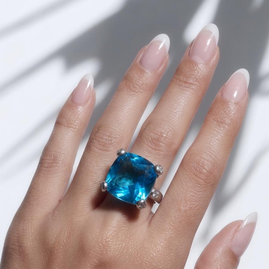 Anillo Plata Garras Circonita Facetada Azul - Imagen 3