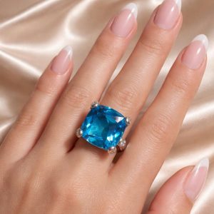 Anillo Plata Garras Circonita Facetada Azul