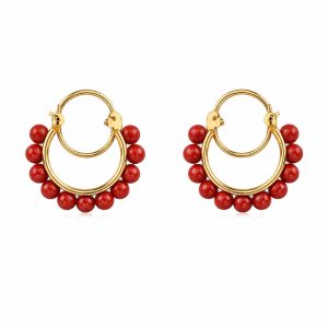 Aros Mujer Oro 18K con Coral 18 mm