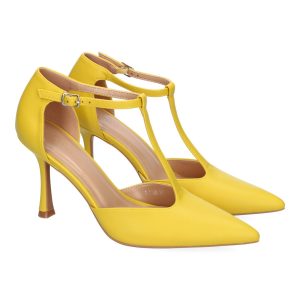 Zapatos de tacón amarillos con tira