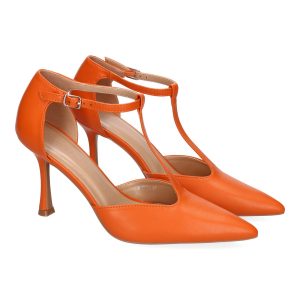 Zapatos Tacón Naranja Pulsera Tira