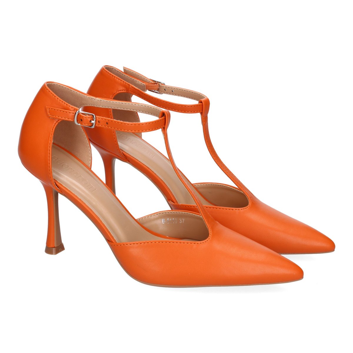 Zapatos Tacón Naranja Pulsera Tira - Imagen 2