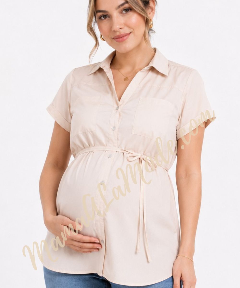 Camisa Materna Jordana manga corta en Popelina Algodón - Imagen 3