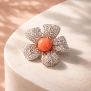 Broche Flor Bisuteria Circonitas Bola Color Coral