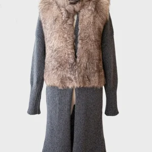 Brunello Cucinelli abrigo de punto de cachemira y pelo natural Talla S