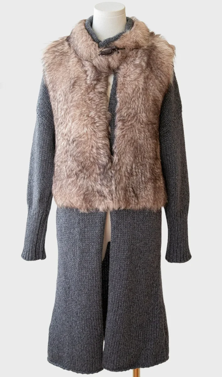 Brunello Cucinelli abrigo de punto de cachemira y pelo natural Talla S - Imagen 5