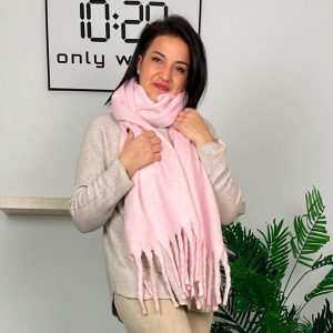 Bufanda rosa viscosa con flecos