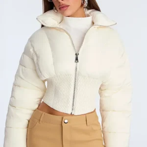 Chaqueta Puffer Corta con Cintura Corset